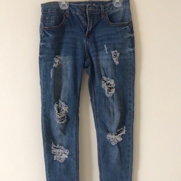 Blue Age Denim - Distressed denim skinny jeans medium blue size 5